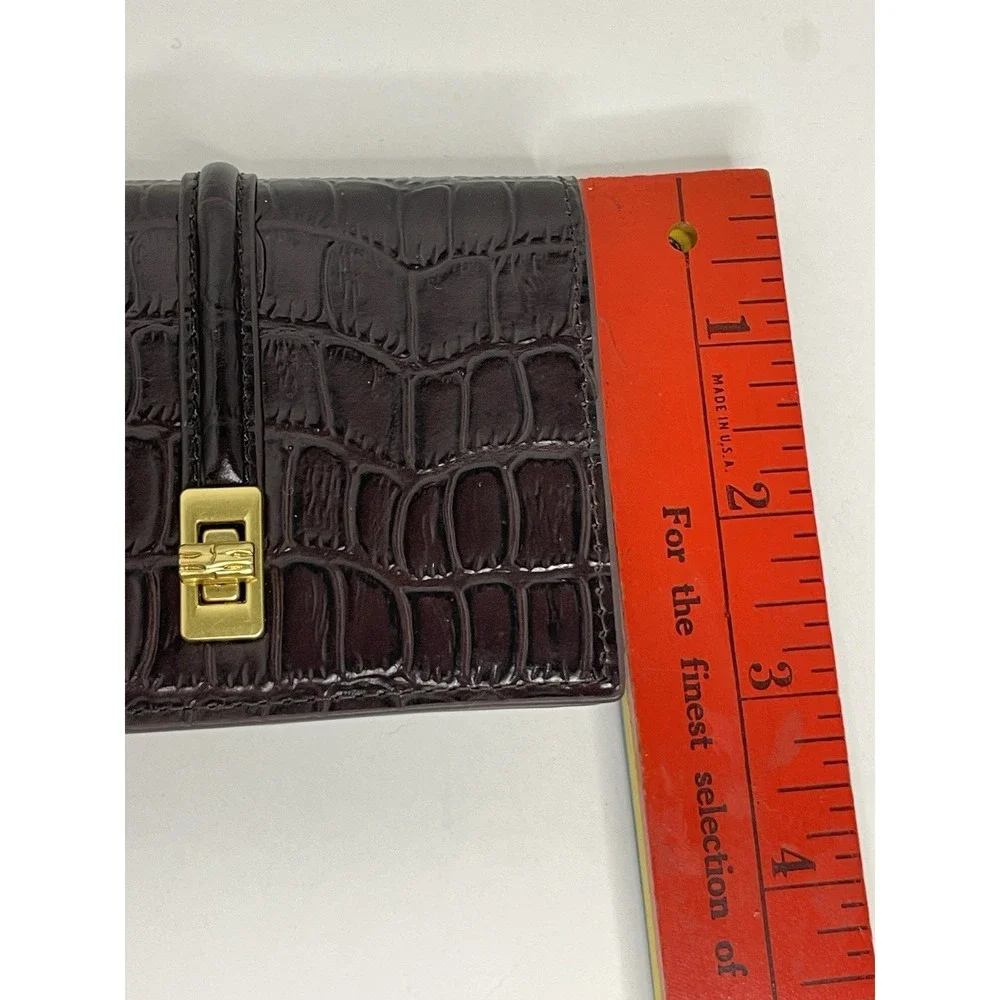 J. McLaughlin Dinah Leather Card Holder -Brown Crocodile Wallet - Picture 3 of 10
